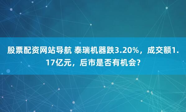股票配资网站导航 泰瑞机器跌3.20%，成交额1.17亿元，后市是否有机会？